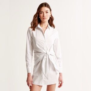 Pinstripe Long-Sleeve Wrap Shirt Dress Large Tall